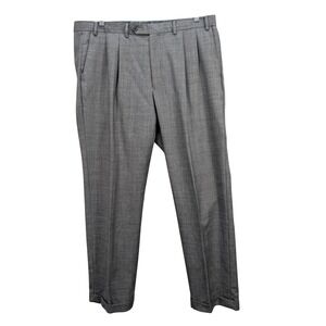 Chaps Men's Pleated Wool Dress Pants Sz 38x32 Gray Tailored Casual Career Preppy
